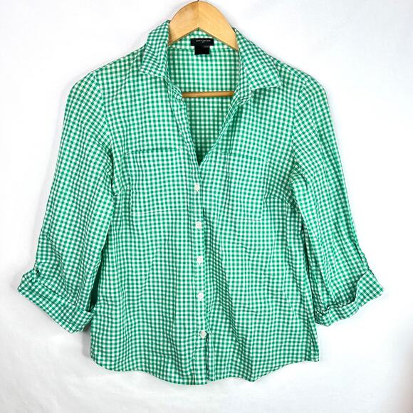 Ann Taylor Green Gingham Button Up Size 2 - Picture 1 of 8